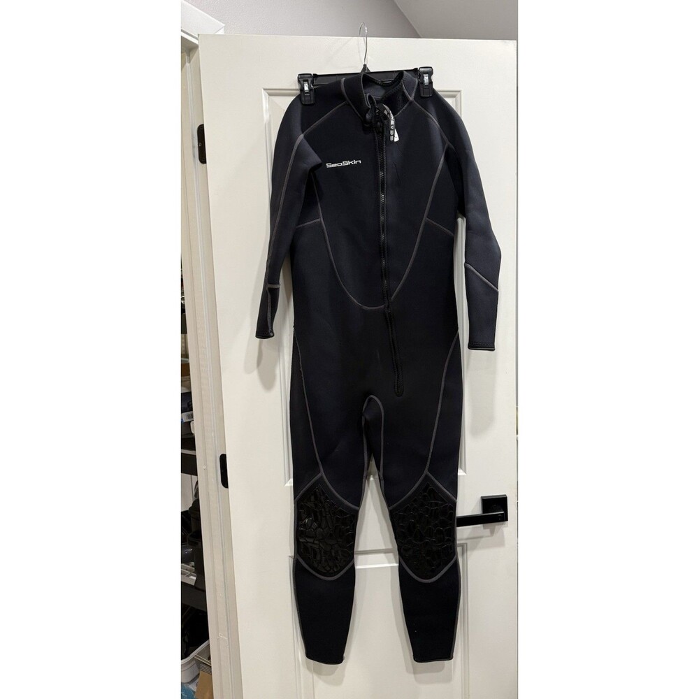 Seaskin 3mm Neoprene Full Body Wetsuit - Unisex Adult Small Front Zip Black/Gray